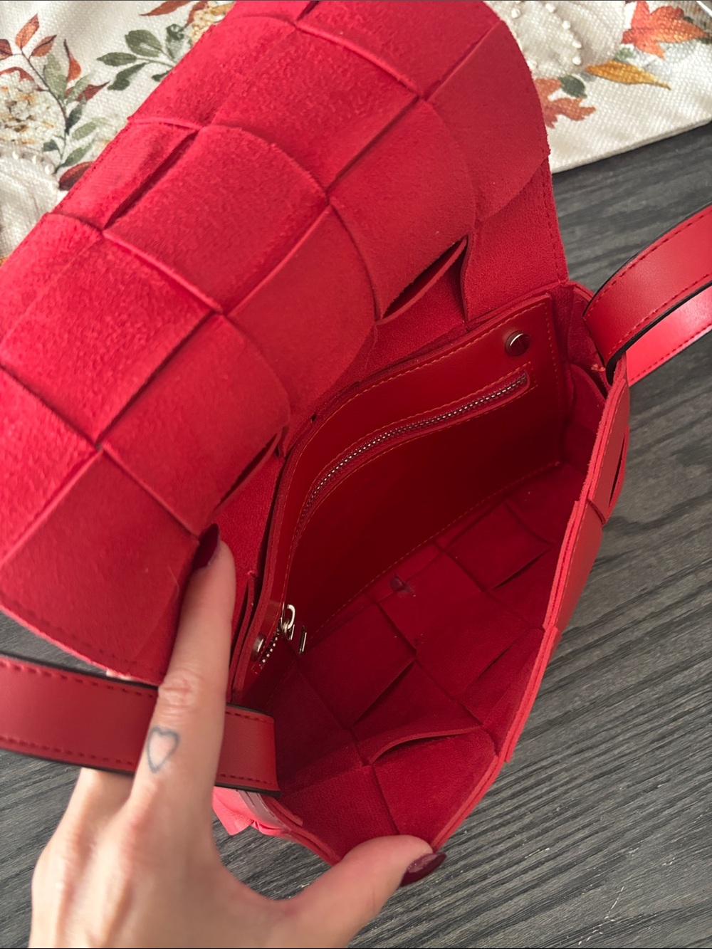 Red Woven Leather Crossbody Bag - Women - Picture 5 of 7